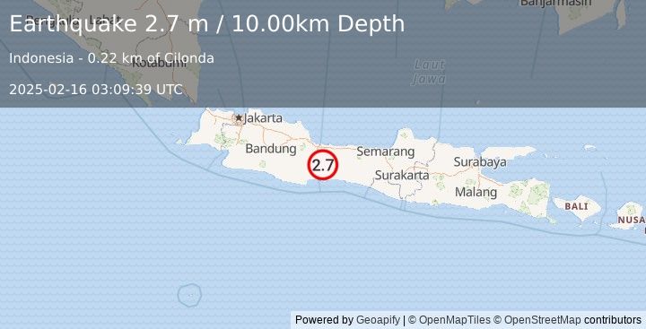 Earthquake JAVA, INDONESIA (2.7 m) (2025-02-16 03:09:39 UTC)