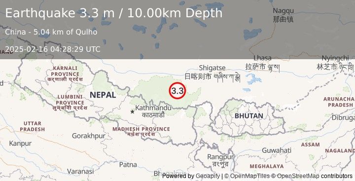 Earthquake WESTERN XIZANG (3.3 m) (2025-02-16 04:28:29 UTC)