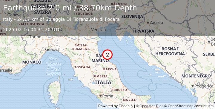 Earthquake NORTHERN ITALY (2.0 ml) (2025-02-16 04:31:20 UTC)