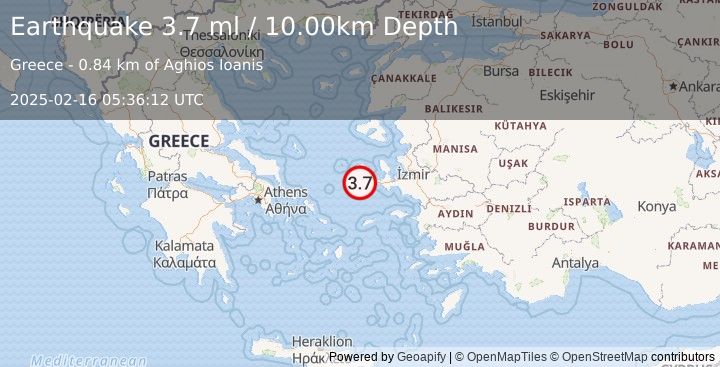 Earthquake AEGEAN SEA (3.7 ml) (2025-02-16 05:36:12 UTC)