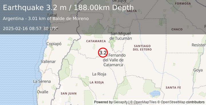 Earthquake CATAMARCA, ARGENTINA (3.2 m) (2025-02-16 08:57:30 UTC)