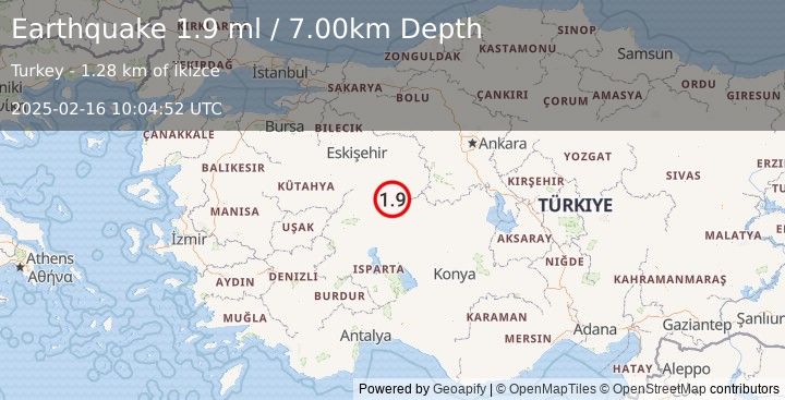 Earthquake WESTERN TURKEY (1.9 ml) (2025-02-16 10:04:52 UTC)