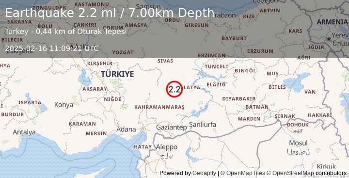 Earthquake CENTRAL TURKEY (2.2 ml) (2025-02-16 11:09:21 UTC)