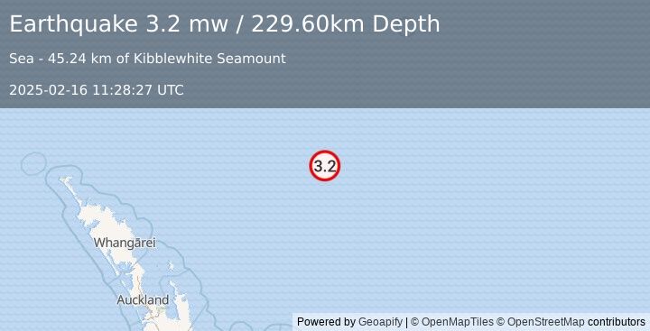 Earthquake SOUTH OF KERMADEC ISLANDS (3.2 mw) (2025-02-16 11:28:27 UTC)