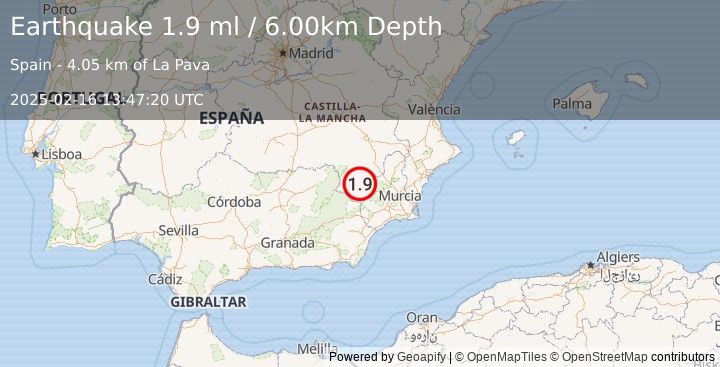 Earthquake SPAIN (1.9 ml) (2025-02-16 13:47:20 UTC)