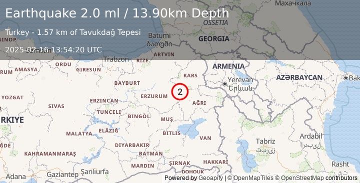 Earthquake EASTERN TURKEY (2.0 ml) (2025-02-16 13:54:20 UTC)