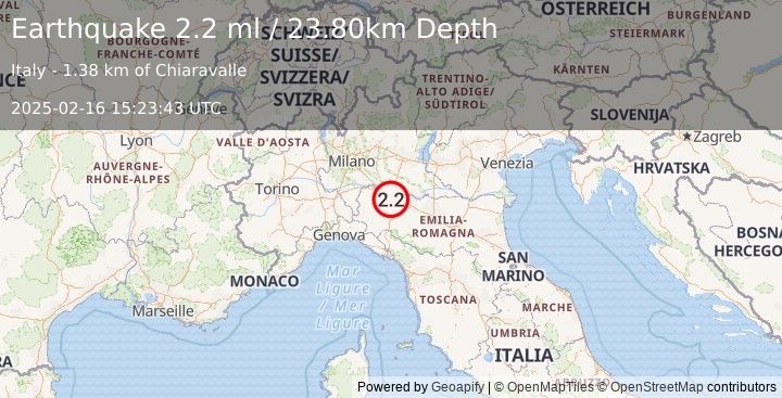 Earthquake NORTHERN ITALY (2.2 ml) (2025-02-16 15:23:43 UTC)