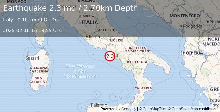 Earthquake SOUTHERN ITALY (2.3 md) (2025-02-16 16:18:55 UTC)