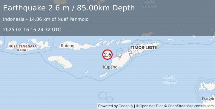 Earthquake TIMOR REGION, INDONESIA (2.6 m) (2025-02-16 16:24:32 UTC)