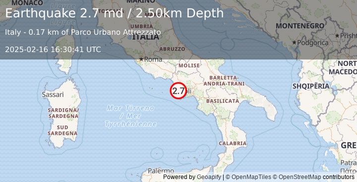 Earthquake SOUTHERN ITALY (2.7 md) (2025-02-16 16:30:41 UTC)