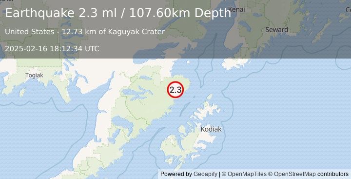 Earthquake ALASKA PENINSULA (2.3 ml) (2025-02-16 18:12:34 UTC)