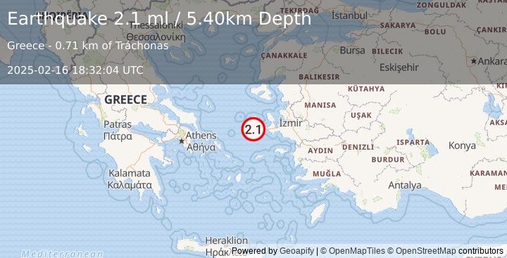 Earthquake AEGEAN SEA (2.1 ml) (2025-02-16 18:32:04 UTC)