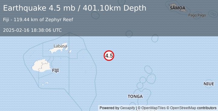 Earthquake FIJI REGION (4.5 mb) (2025-02-16 18:38:06 UTC)