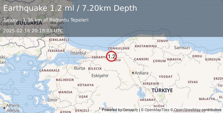 Earthquake WESTERN TURKEY (1.2 ml) (2025-02-16 20:18:01 UTC)