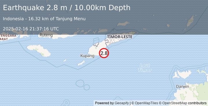 Earthquake TIMOR REGION (2.8 m) (2025-02-16 21:37:16 UTC)