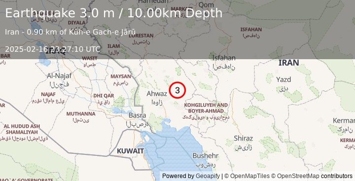 Earthquake WESTERN IRAN (3.0 m) (2025-02-16 23:27:10 UTC)