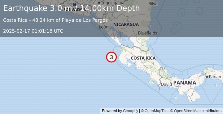 Earthquake OFF COAST OF COSTA RICA (3.0 m) (2025-02-17 01:01:18 UTC)