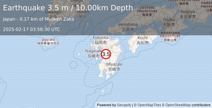 Earthquake KYUSHU, JAPAN (3.5 m) (2025-02-17 03:58:30 UTC)