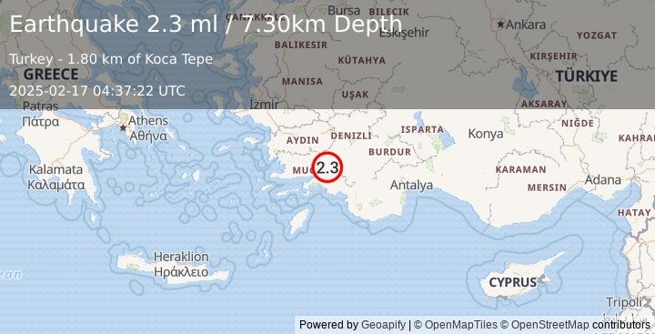 Earthquake WESTERN TURKEY (2.0 ml) (2025-02-17 04:37:22 UTC)