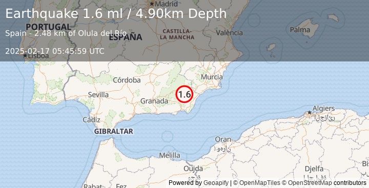 Earthquake SPAIN (1.6 ml) (2025-02-17 05:45:59 UTC)