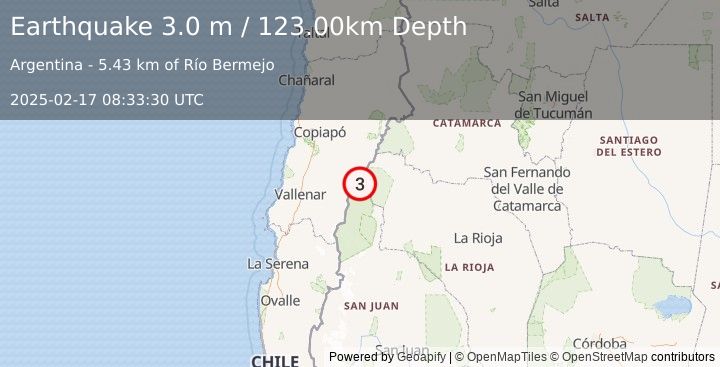 Earthquake LA RIOJA, ARGENTINA (3.0 m) (2025-02-17 08:33:20 UTC)