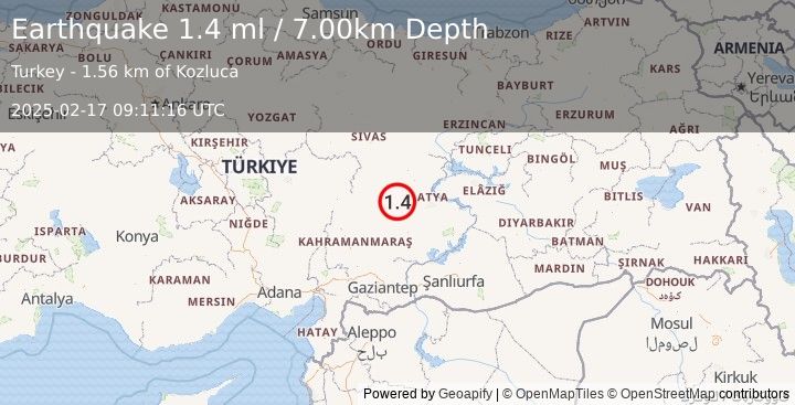 Earthquake CENTRAL TURKEY (1.4 ml) (2025-02-17 09:11:16 UTC)