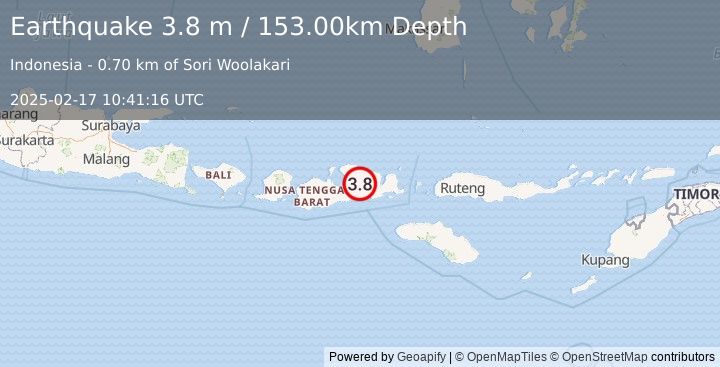 Earthquake SUMBAWA REGION, INDONESIA (3.8 m) (2025-02-17 10:41:16 UTC)