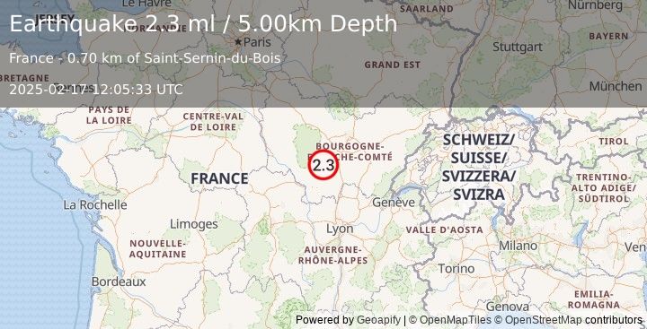 Earthquake FRANCE (2.3 ml) (2025-02-17 12:05:33 UTC)