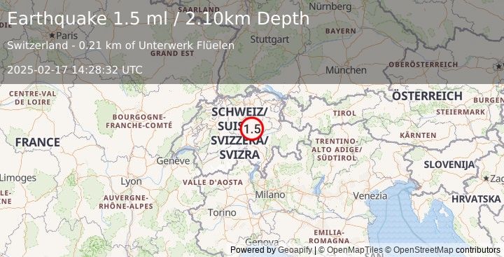 Earthquake SWITZERLAND (1.5 ml) (2025-02-17 14:28:32 UTC)