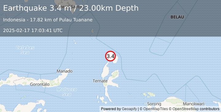 Earthquake HALMAHERA, INDONESIA (3.4 m) (2025-02-17 17:03:41 UTC)