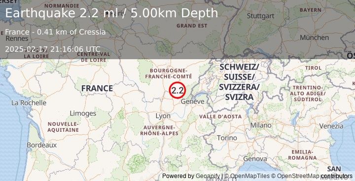 Earthquake FRANCE (2.2 ml) (2025-02-17 21:16:06 UTC)