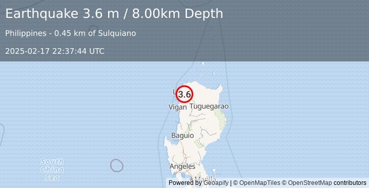 Earthquake LUZON, PHILIPPINES (3.6 m) (2025-02-17 22:37:44 UTC)