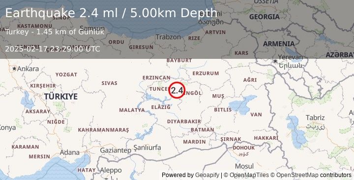 Earthquake EASTERN TURKEY (2.4 ml) (2025-02-17 23:29:01 UTC)