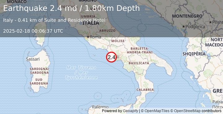 Earthquake SOUTHERN ITALY (2.4 md) (2025-02-18 00:06:37 UTC)