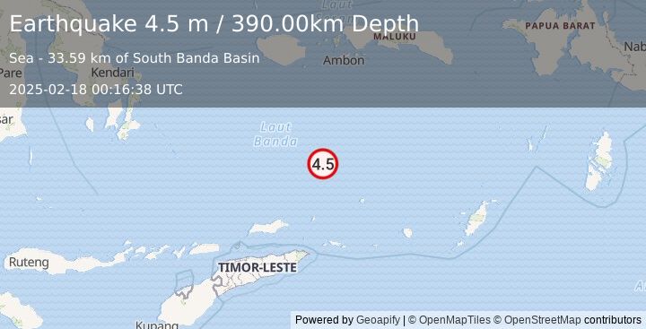 Earthquake BANDA SEA (4.5 m) (2025-02-18 00:16:38 UTC)