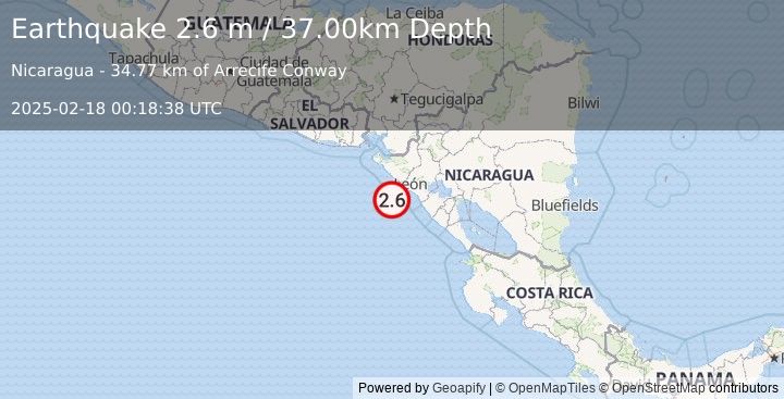 Earthquake NEAR COAST OF NICARAGUA (2.6 m) (2025-02-18 00:18:38 UTC)