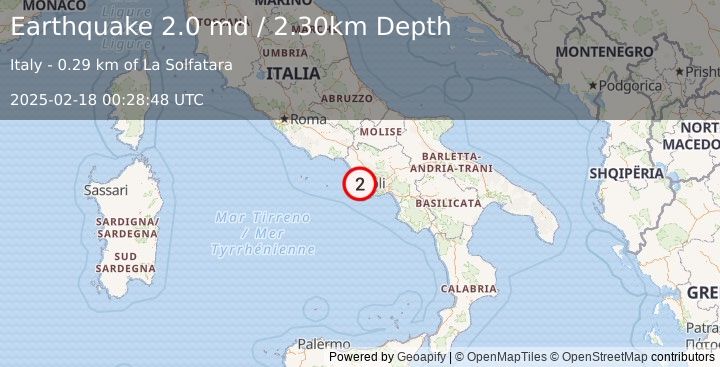 Earthquake SOUTHERN ITALY (2.0 md) (2025-02-18 00:28:48 UTC)