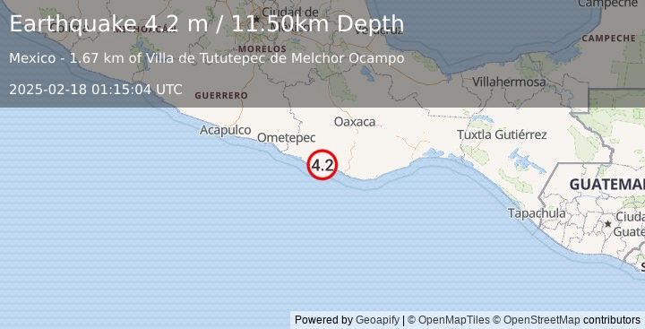 Earthquake OAXACA, MEXICO (4.2 m) (2025-02-18 01:15:04 UTC)