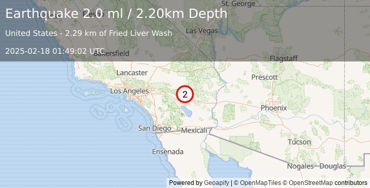 Earthquake SOUTHERN CALIFORNIA (2.0 ml) (2025-02-18 01:49:02 UTC)