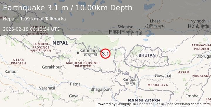 Earthquake NEPAL (3.1 m) (2025-02-18 06:13:54 UTC)