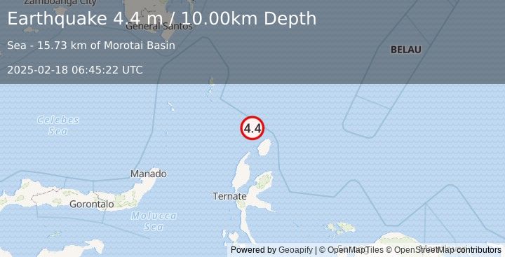 Earthquake HALMAHERA, INDONESIA (4.4 m) (2025-02-18 06:45:22 UTC)