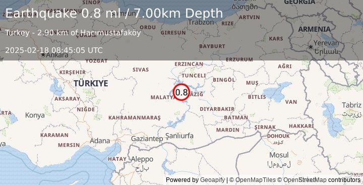 Earthquake EASTERN TURKEY (0.8 ml) (2025-02-18 08:45:05 UTC)