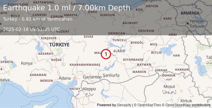 Earthquake EASTERN TURKEY (1.0 ml) (2025-02-18 09:51:35 UTC)