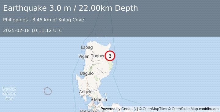 Earthquake LUZON, PHILIPPINES (3.0 m) (2025-02-18 10:11:12 UTC)