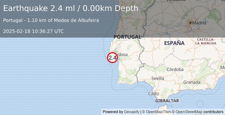 Earthquake PORTUGAL (2.4 ml) (2025-02-18 10:36:27 UTC)