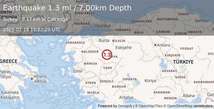 Earthquake WESTERN TURKEY (1.3 ml) (2025-02-18 11:22:20 UTC)