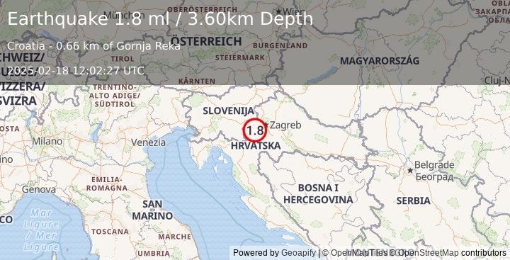 Earthquake CROATIA (1.8 ml) (2025-02-18 12:02:27 UTC)