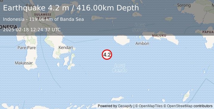 Earthquake BANDA SEA (4.2 m) (2025-02-18 12:24:37 UTC)