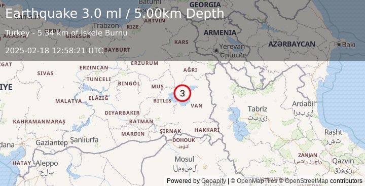 Earthquake EASTERN TURKEY (3.0 ml) (2025-02-18 12:58:21 UTC)