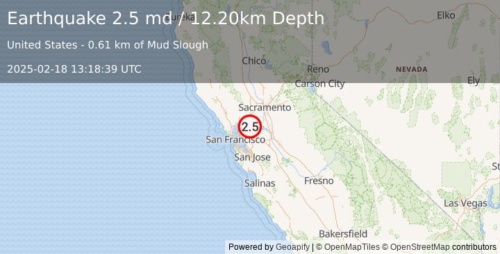 Earthquake SAN FRANCISCO BAY AREA, CALIF. (2.5 md) (2025-02-18 13:18:39 UTC)